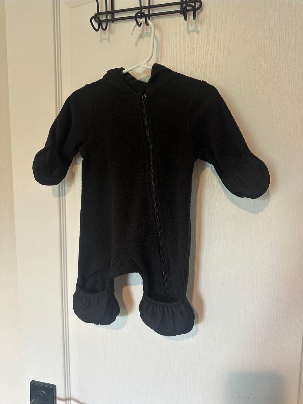 Wonder Nation Black Hooded Fleece Baby One-Piece Footed Romper